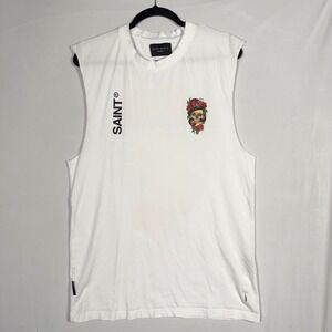 Saint Morta Skull & Snake Rose Graphic Muscle Tank White M Streetwear Gothic Alt